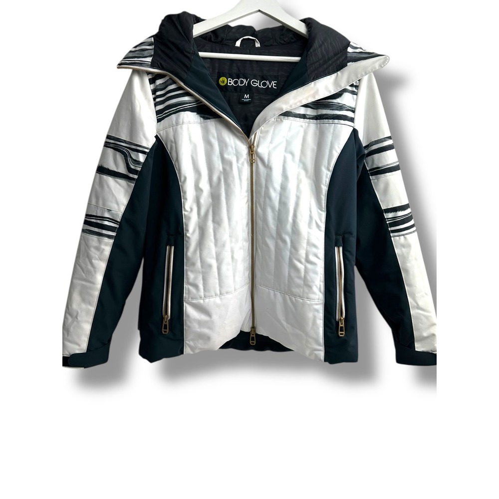 Body‎ Glove Womens Ski Snowboard Jacket White Black Gray Print Hooded Size M
